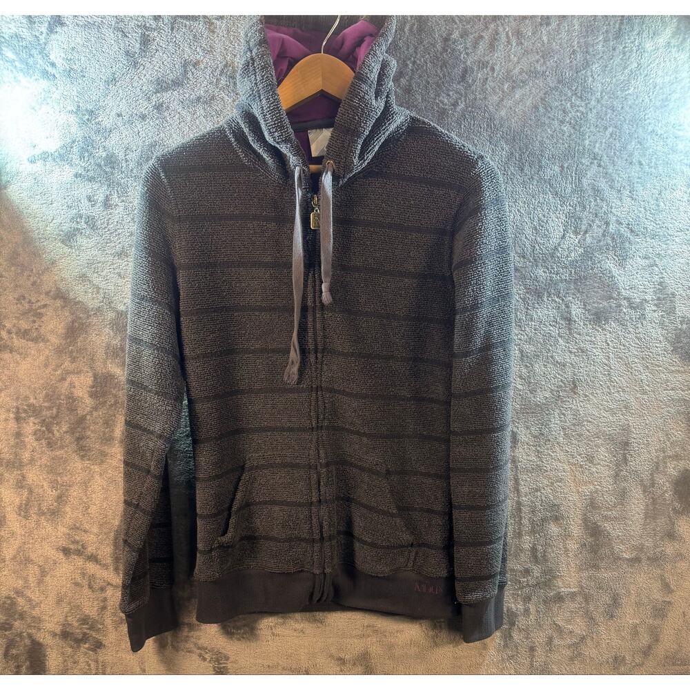 Streetwear x Skate x Matix Y2K Striped Full Zip Hoodie Men's Large Gray/Purple